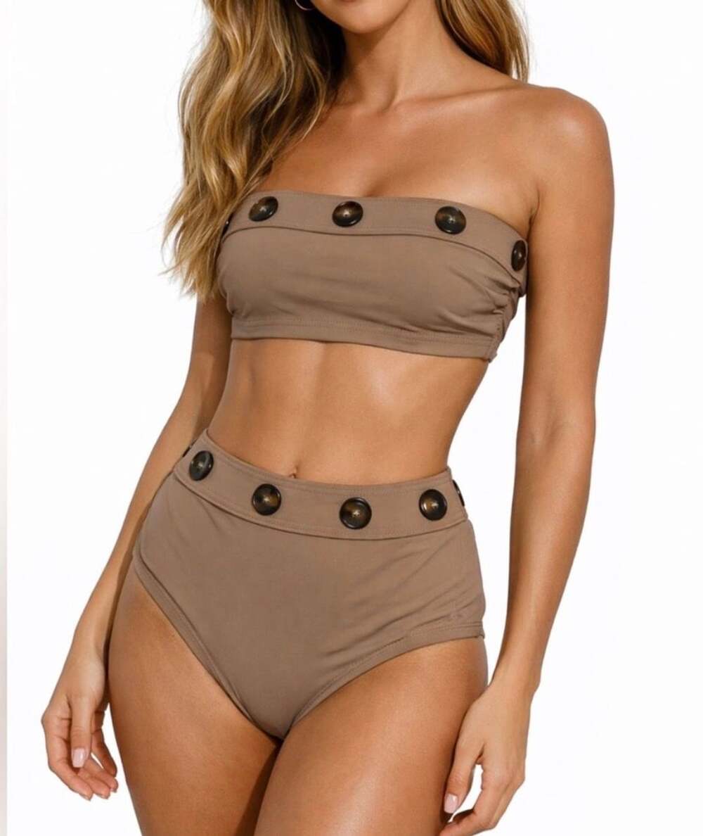 Karla Colletto Beige Button-Accented Bikini Set